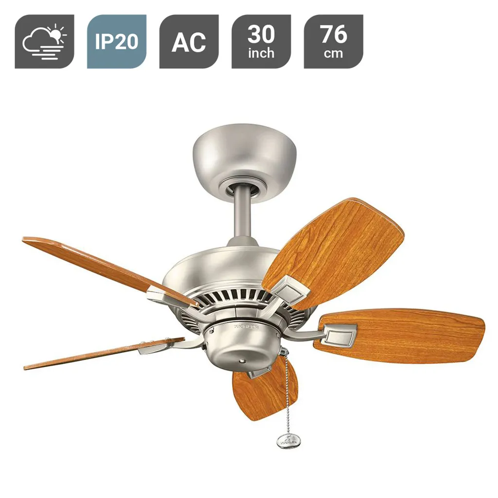 Deckenventilator Canfield Ø76cm für den Innenbereich Nickel gebürstet, UV-beschichtetes Holz Walnuss/Kirsche mit Zugkette